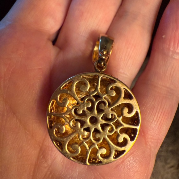 Vintage 925 Vermeil Filigree Pendant w/ Purple Stone - Picture 4 of 5